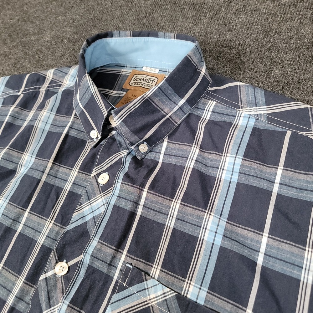 CE Schmidt Men's Shirt‎ 2XL Short Sleeve Button Up 1 Pocket Workwear Blue Plaid